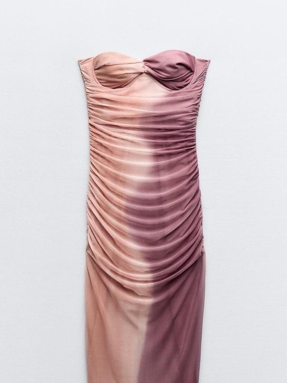 Zara Ruched Ombre Pink Strapless Dress